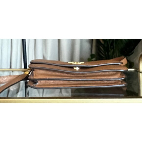 AUTHENTIC TORY BURCH CAMEL BROWN LEATHER BRITTEN SHOULDER BAG/CROSSBODY - Picture 5 of 11